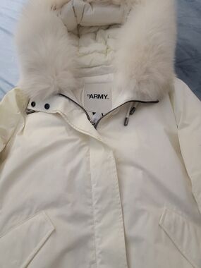 YS Army White Down Parka with real  Fur Hood